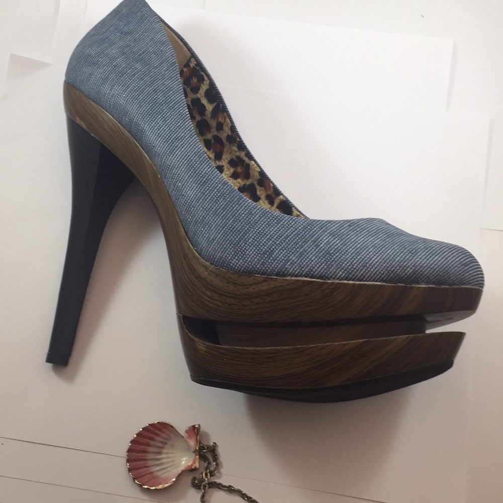 Jessica Simpson Denim Platform Wooden Heels Size 8